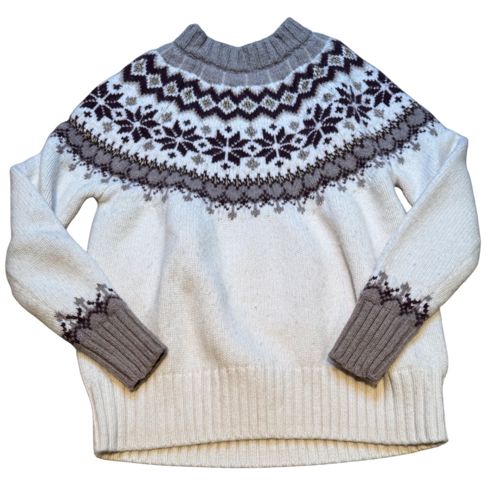 Boden Fair Isle Sweater Womens US 6 UK 10 Wool Alpaca Nordic Winter Cozy Cream - Picture 2 of 9